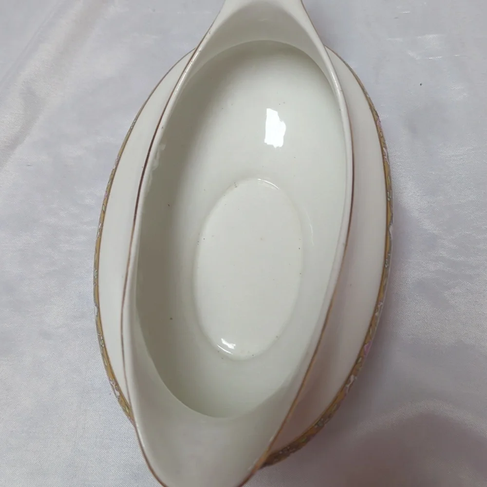 Antique 1890's John Maddox & Sons Porcelain Royal Vitreous Gravy Boat & Plate